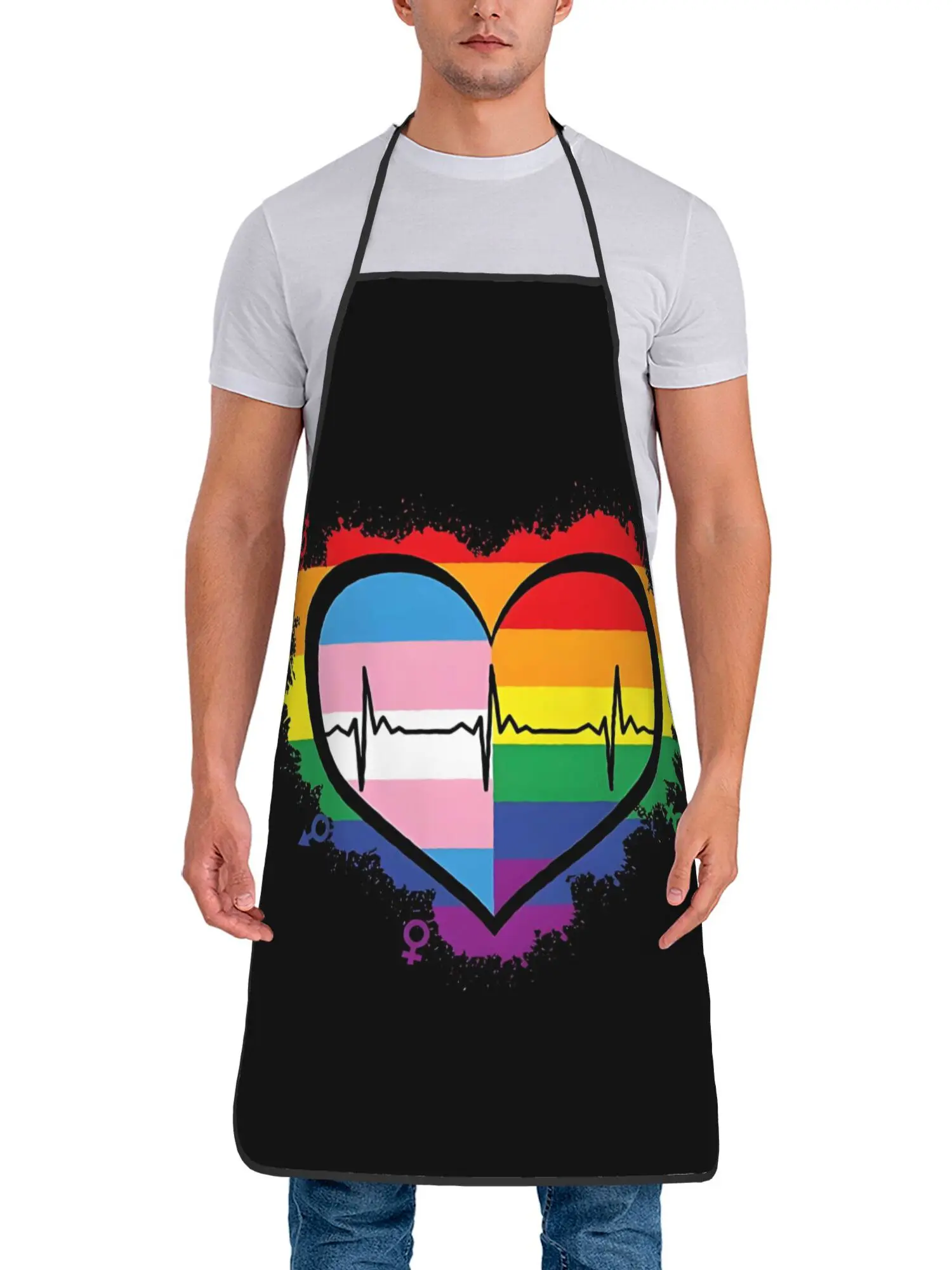 Rainbow Heartbeat Apron – Inclusive Love Design Unisex Kitchen BBQ Grooming Apron  Gift for All Families