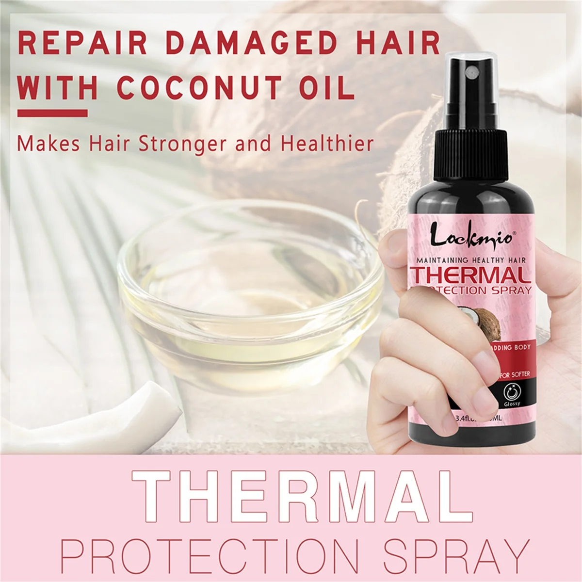 Thermal Protection Spray，Chebe Oil，Rosemary Mint Hair Oil Anti‑Frizz Nourish Repair Strengthen Hair Growth Kit For All Hairtypes