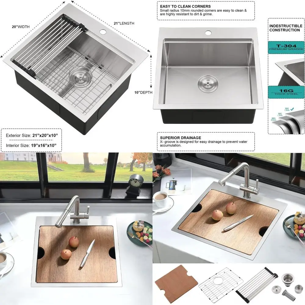 

Кухонная мойка из нержавеющей стали 21x20 см, встраиваемая, с одной чашей и разделочной доской, для использования на улице, в автодомах и влажных зонах (барах)