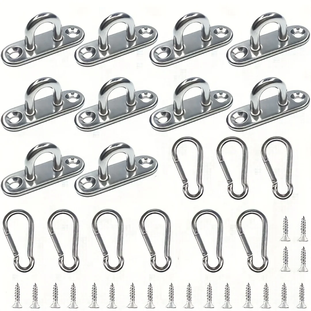 40-Piece Set Stainless Steel 1.8-Inch Pad Eye Hooks And Spring Hooks High Strength Ceiling Wall Mount Hardware Accessories