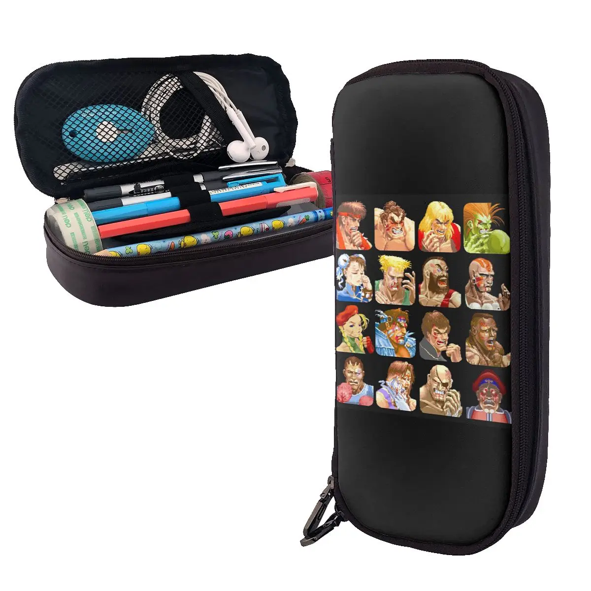 

Defeated Portraits Super Street Fighter Leather Pencil Case Pen Holder Storage Stationery Supplies Pen Box Pencil Bag