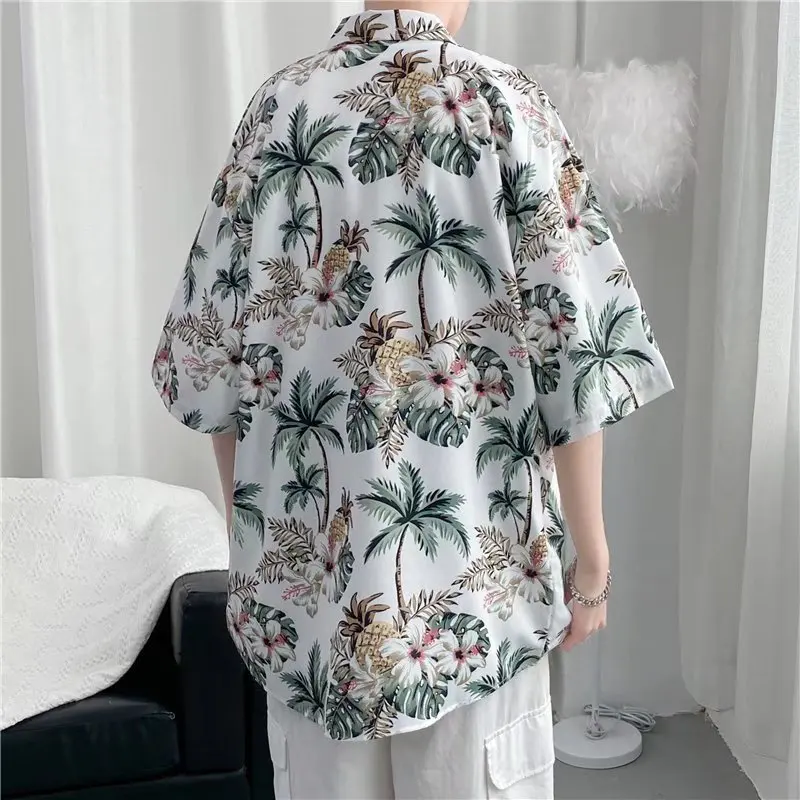 Męskie wakacje na co dzień z krótkim rękawem Aloha koszula hawajska z krótkim rękawem palma z nadrukiem Tropical Aloha niebieskie koszule Camisa hawajana