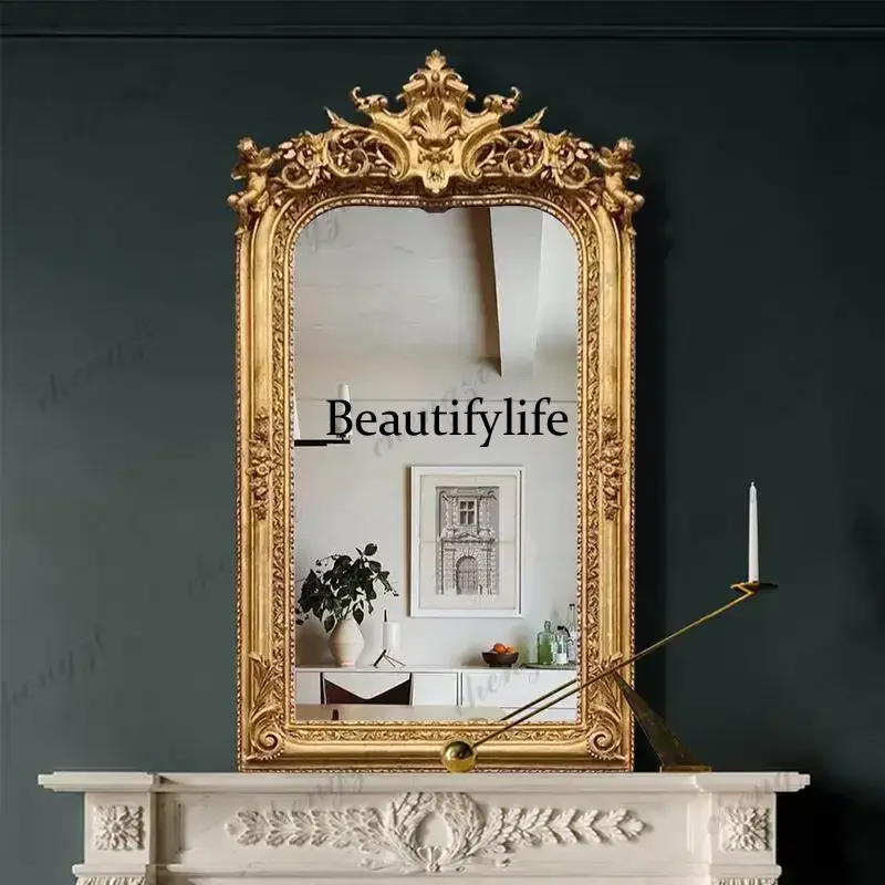 Y136 European-style carved full body designer dressing decorative mirror wall hanging floor mirror large mirror retro villa