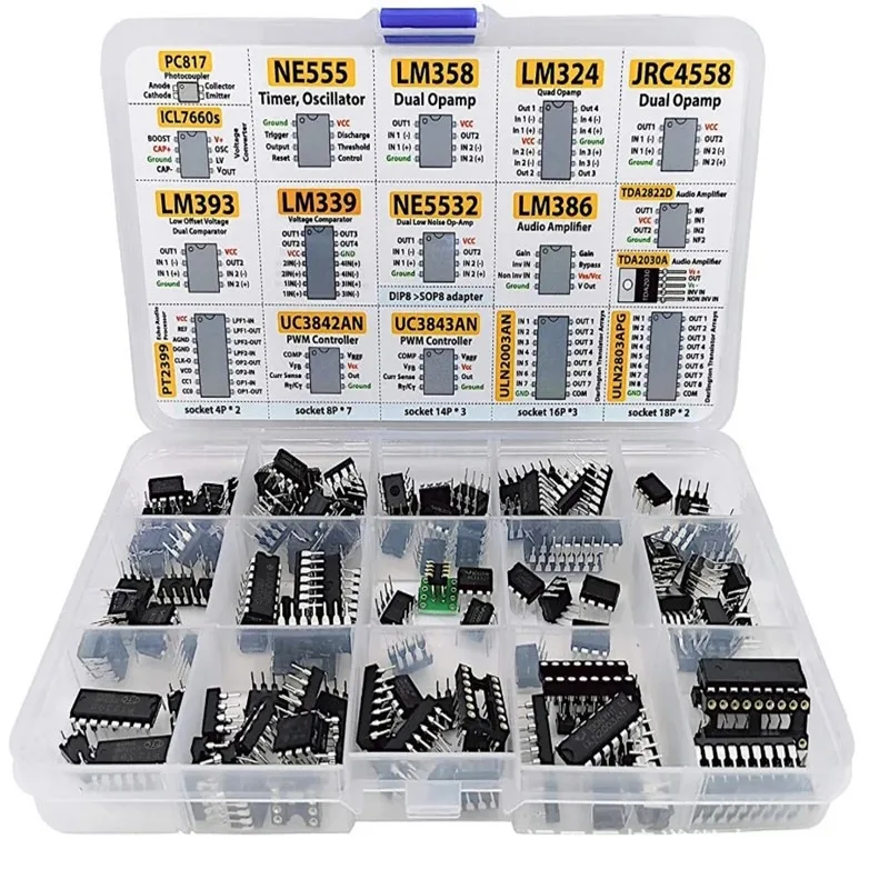 NE555 LM358 LM324 IC Chip Set 150pcs - OpAmp Comparator Oscillator Kit for Arduino Electronics