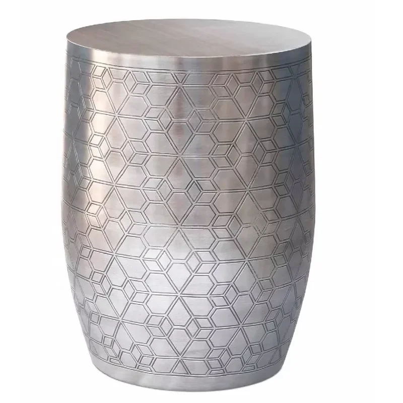 Hot Selling Hammered Pattern Aluminium Drum Side Table with Antique Finish Modern Bedroom Decorative End Table & Coffee Table