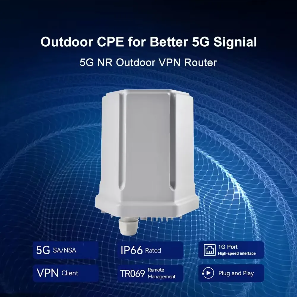 Kuwfi 5G CPE Router IP66 Outdoor Waterproof Wifi Router 3GPP NSA/SA 4G LTE Cat19/18 with POE Gigabit Ethernet Port SIM Card Slot