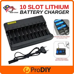 10 Slot Charger Rechargeable Battery Lithium Battery Charger3.7V Li on Battery 18650 Battery 18650