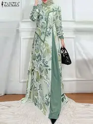 2025 ZANZEA Fashion Women Autumn Long Sleeve Floral Printed Muslim Abaya Robe Bohemain Maxi Dresses Stylish Patchowork Vestidos