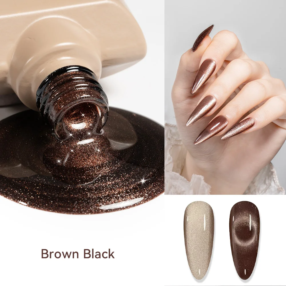 

MAYCHAO Brown Black Cat Eye Gel Nail Polish With Magnet Soak off UV Holographic Magnetic Rainbow Gel Polish for Nail Manicure
