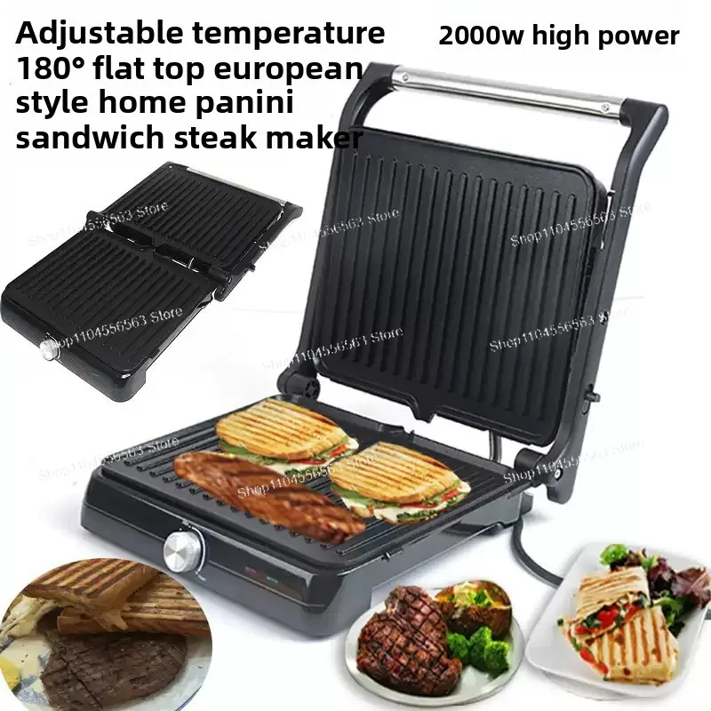 Multi-Functional European-Style Home Panini Machine - 5-in-1 Breakfast Grill for Sandwiches/Sausages/Hamburgers/Steaks
