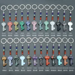 1PC Heart Key Shape Natural Crystal Gems Stone Keychains Amethysts Rose Quartzs Key Rings Handbag Decor Keychain Holder Gifts