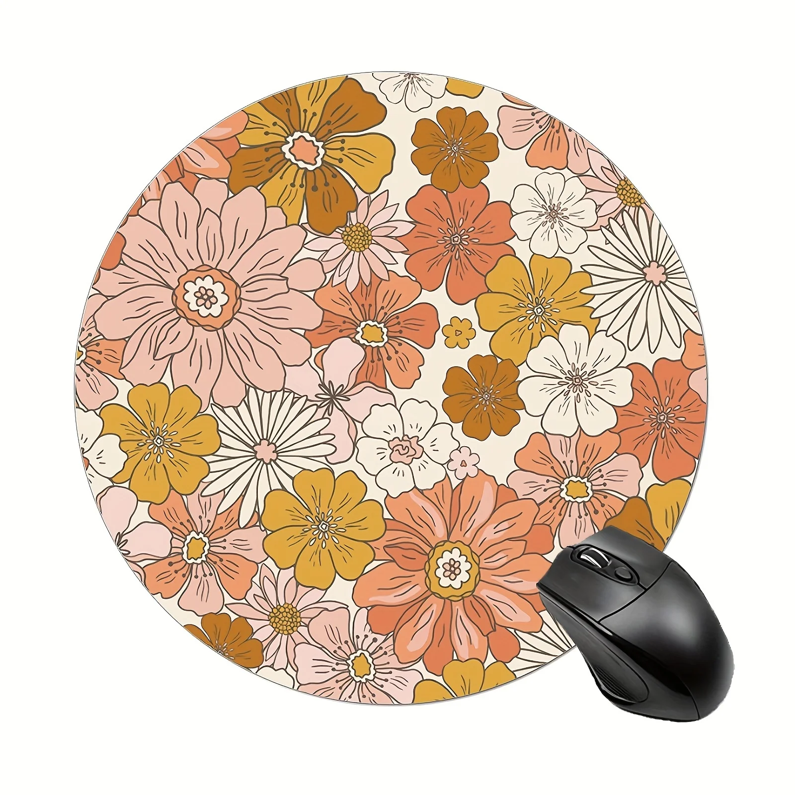 Floral Round Mouse Mat Cute Mouse Pad Non-Slip Rubber Base Mousepad Small Size Mouse Gamer Offices Accessories Desk Pad Rug