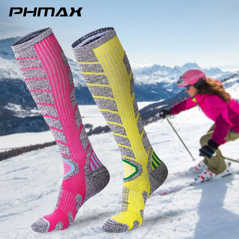 PHMAX Women Ski Socks Breathable Outdoor Snowboard Skiing Leg Socks Winter Thermal Fleece Thicken Cotton Sports Running Socks