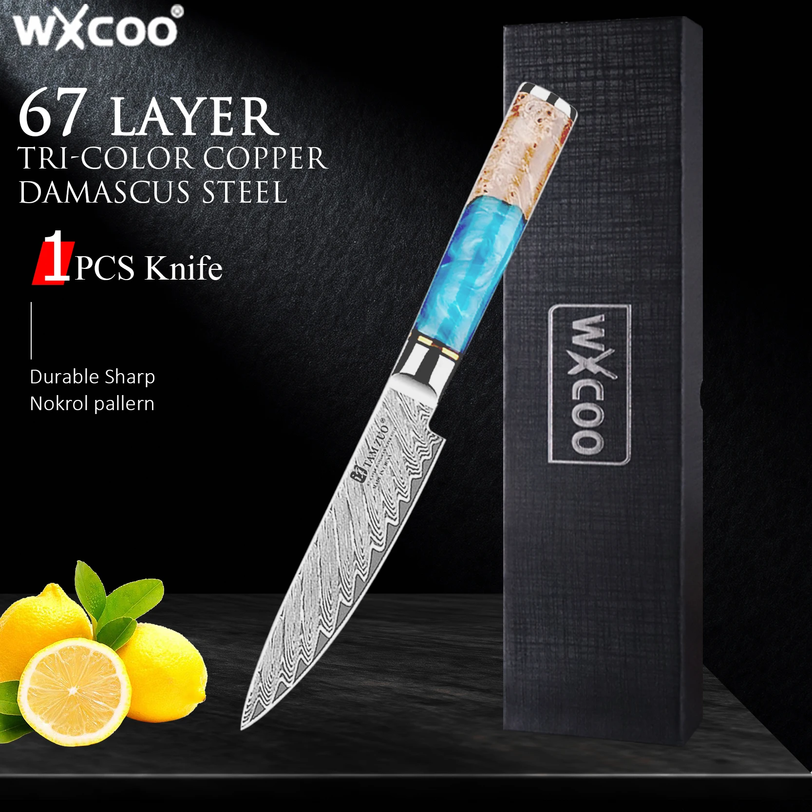 

WXCOO Damascus Lasers Fruit Knife VG-10 Chef Knife Professional Japanese Kitchen Knife Meat Fruit Slicing Cutting with Box