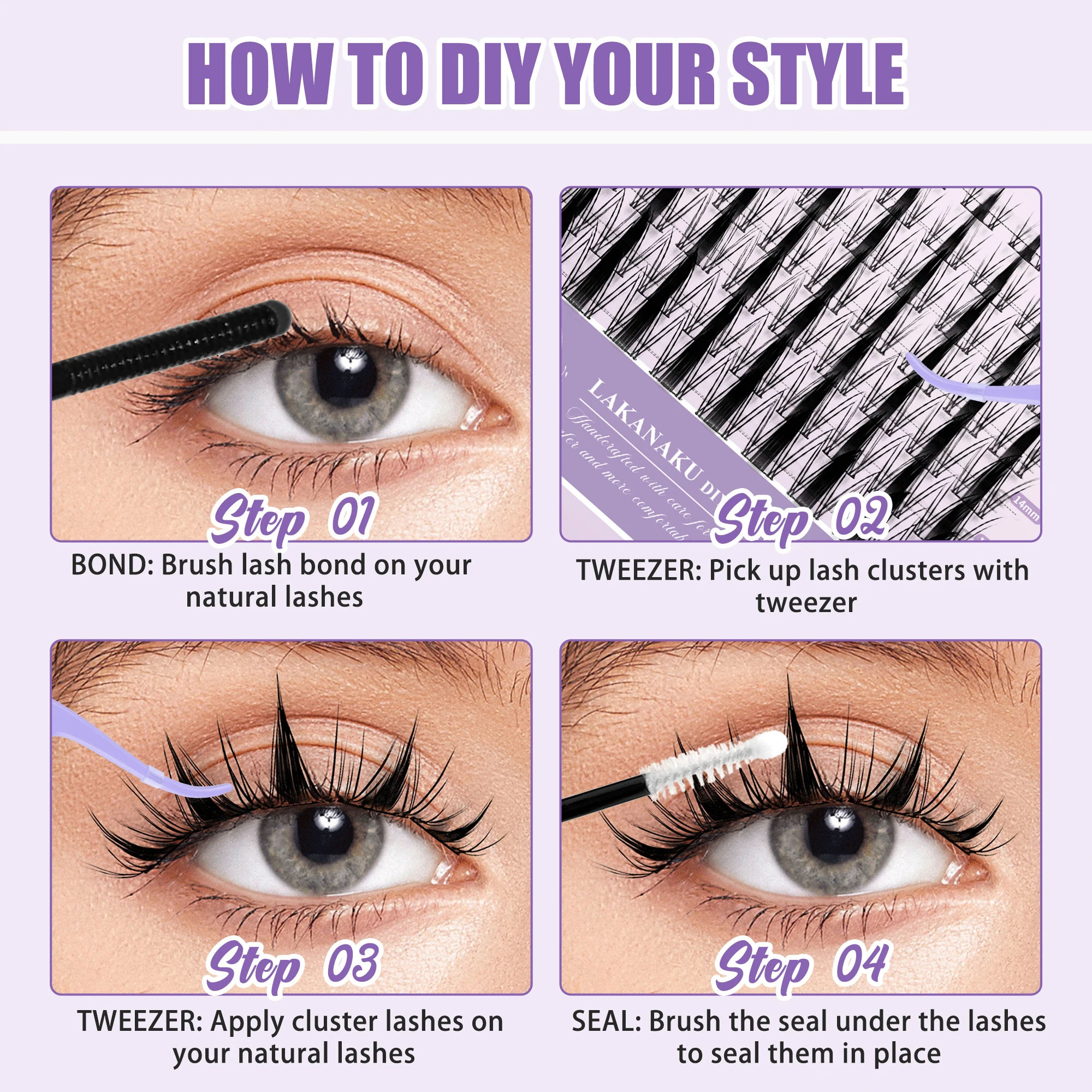 LAKANAKU 168 Ventole Fai da te Cluster Ciglia Cat Eye Ciglia Fascia invisibile Premium Visone Manga Lash Cluster