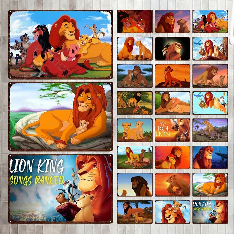 Disney Cartoon Tin Sign The Lion King Metal Plate Simba Wall Stickers Metal Poster American Anime Tin Plaque for Man Cave Decor