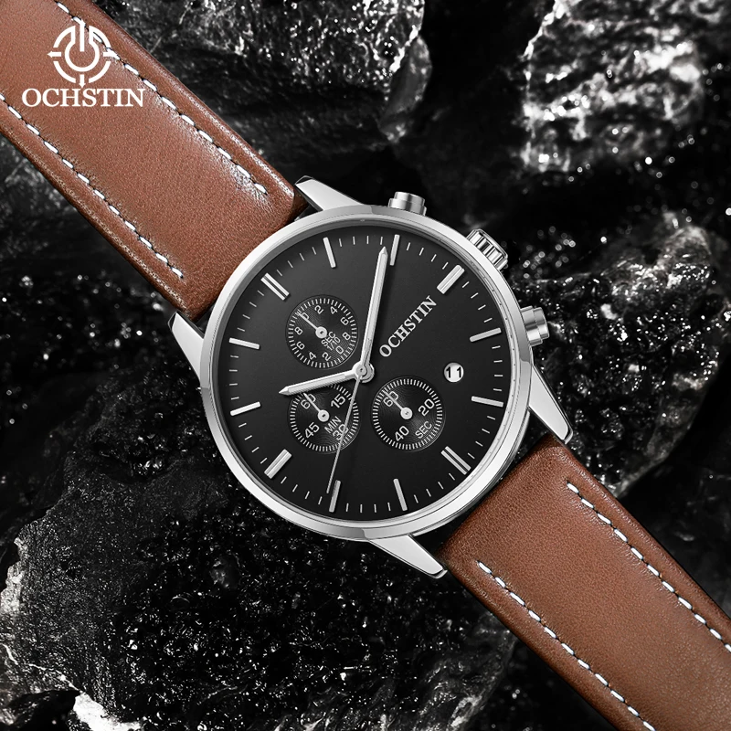 OCSHTIN Man Elegant Business Aviator Dress Watch Built Durable Alloy Frame Men's Quartz Movement Fashion Leather Strap Watches