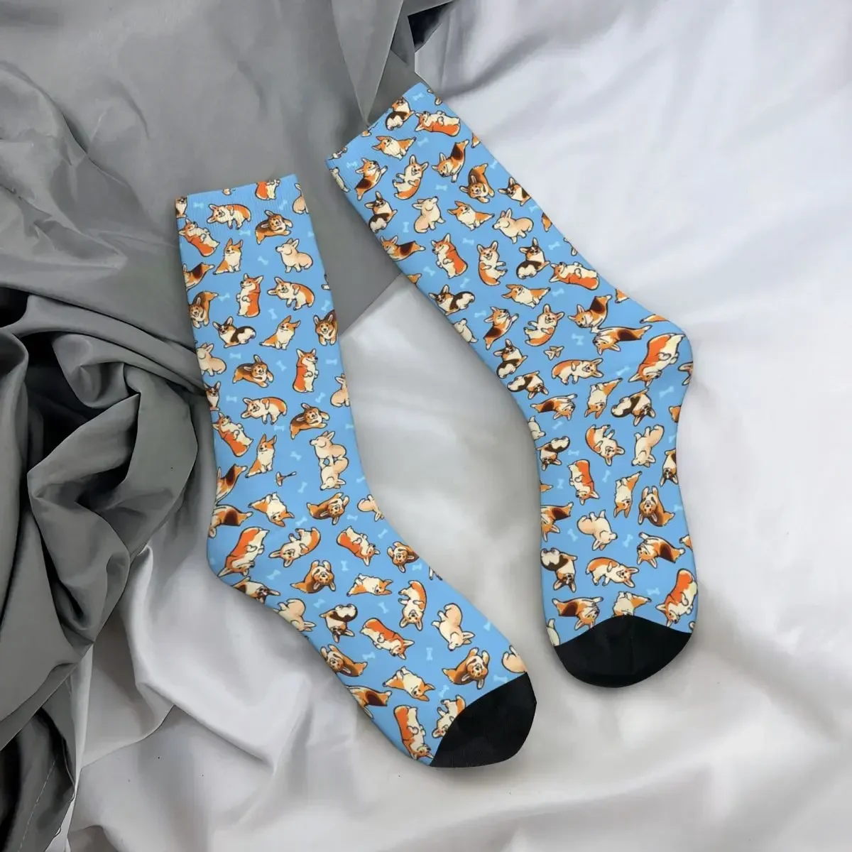 Jolly Corgis In Blue Socks Harajuku Super Soft Stockings All Season Long Socks Accessories for Man's Woman's Birthday Present