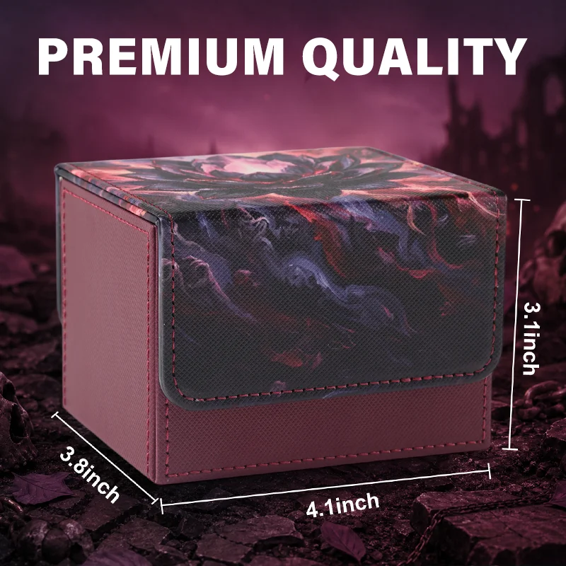 Card Deck Box,Lotus Pattern Print Trading Card Storage Box Holds 120+ Sleeved Cards ,PU Leather,Fits for CCG/PTCG/Sports Card