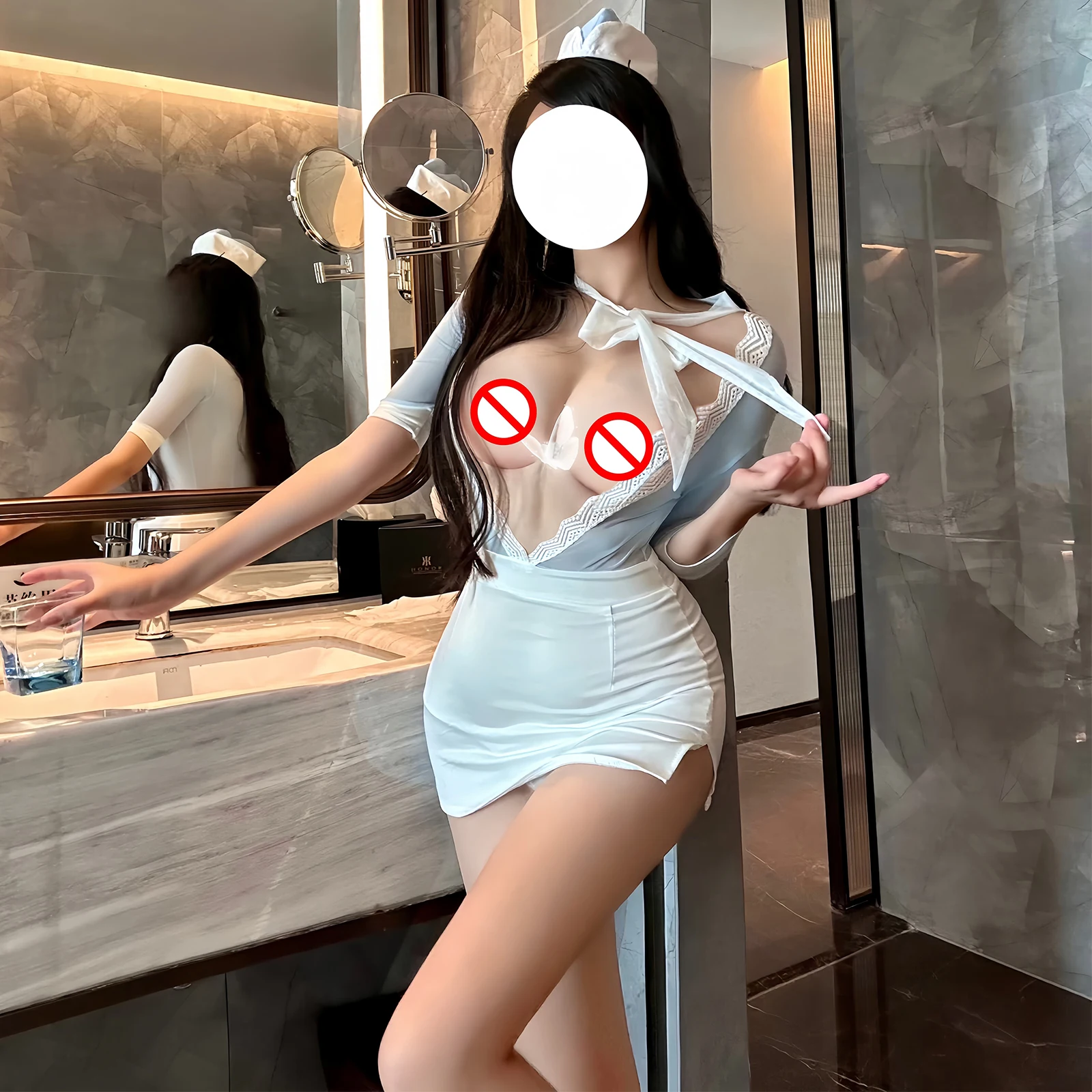 

New Sexy Sweet Flight Attendant Uniform Tempting Chest Nightgown Secretary Cosplay Dress Elegant Sweet Fashion Women Lace Top