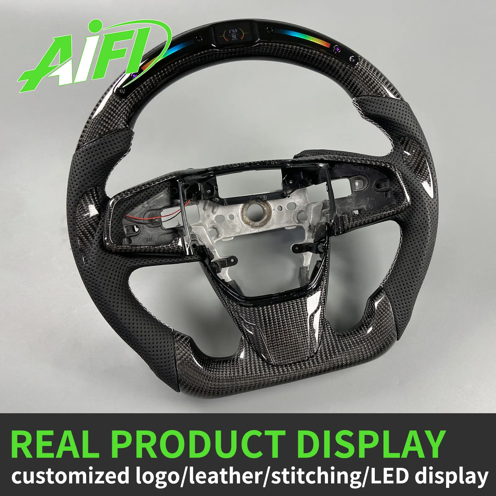 Custom LED Sport Carbon Fiber Steering Wheel for Honda Civic 10th Generation FK8 Type R Si CR-V EX LX 2016-2021 Interior Upgrade