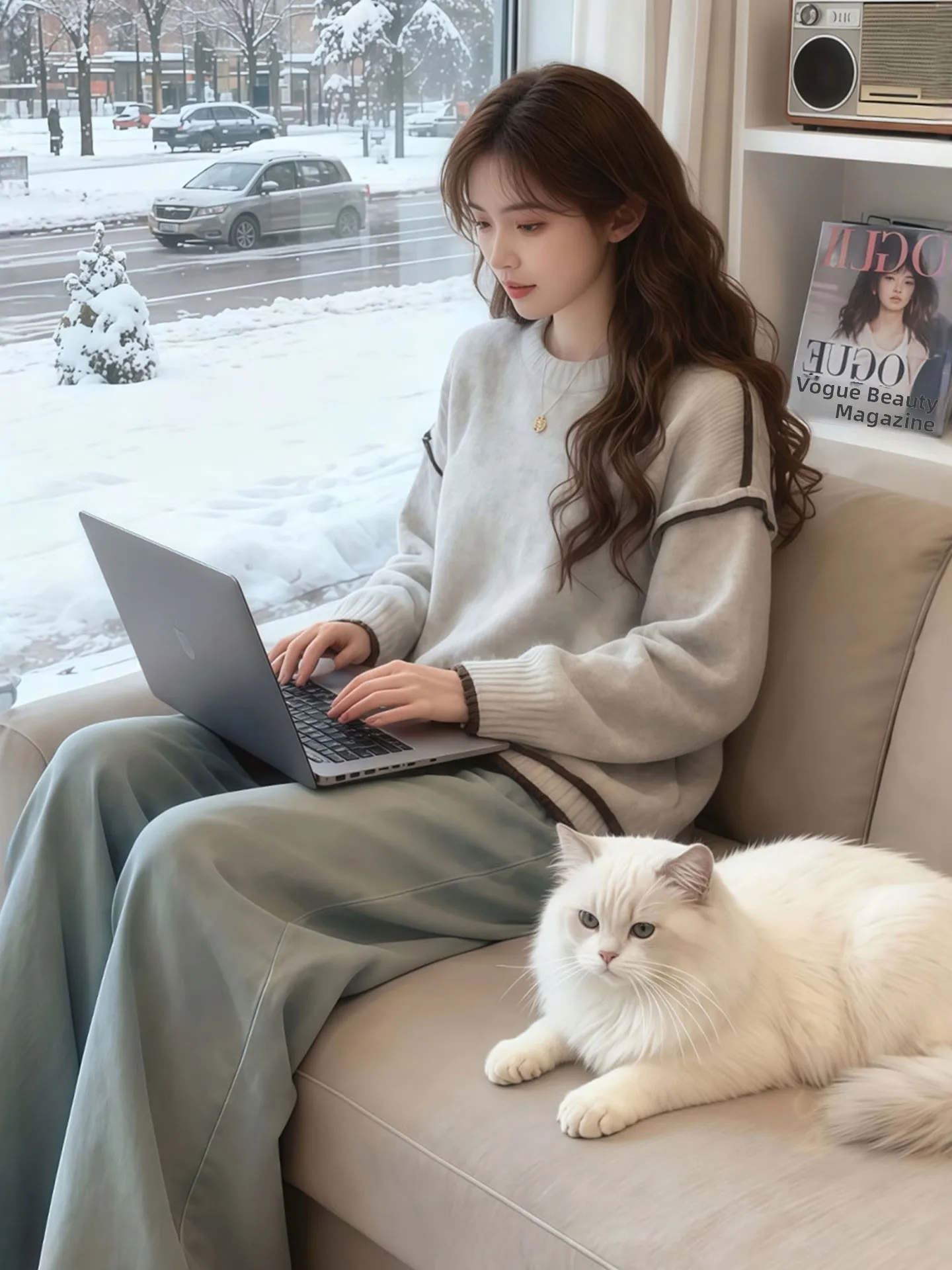 Suéter de Punto Cómodo e Informal para Mujer, Cuello Redondo, Manga Larga, Estilo Casual para el Invierno, Ajuste Hoado, Di...