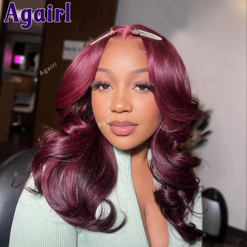 

Wine Red Color Short Bob Lace Front Body Wave Wig Burgundy 99J 180% Density Full 13X4 Lace Frontal Bob Human Hair Wigs for Women