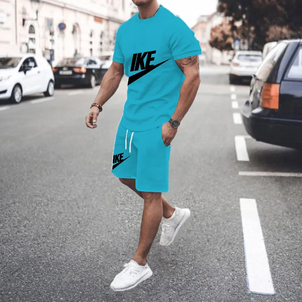 2024 Y2K Summer Street Men\'s Daily Casual Fashion Loose Comfortable Short Sleeve Outdoor Trend Shorts NIKE Fashion Stripe Print