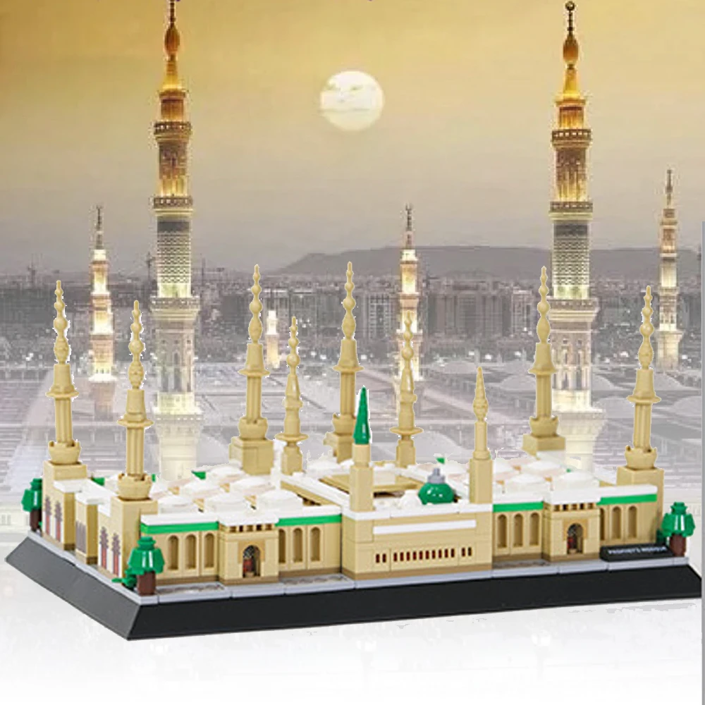 Arquitetura famosa islâmica al-masjid al-nuwi bloco de construção masjidal-madinah arábia saudita modelo define brinquedos de tijolo para presente