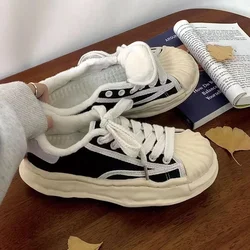 2022 New Women's Canvas Sneakers Dirty Shoes Student Canvas Thick Dissolving Heels White Shoes Lace Up Sports Shoes for Women