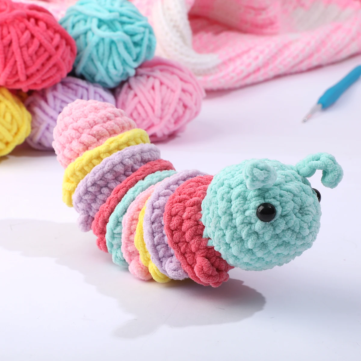 

Crochet Animal Kit for Beginners DIY Handmade Knitting Ornament Caterpillar Doll Material Kit Craft Gift with Accessories
