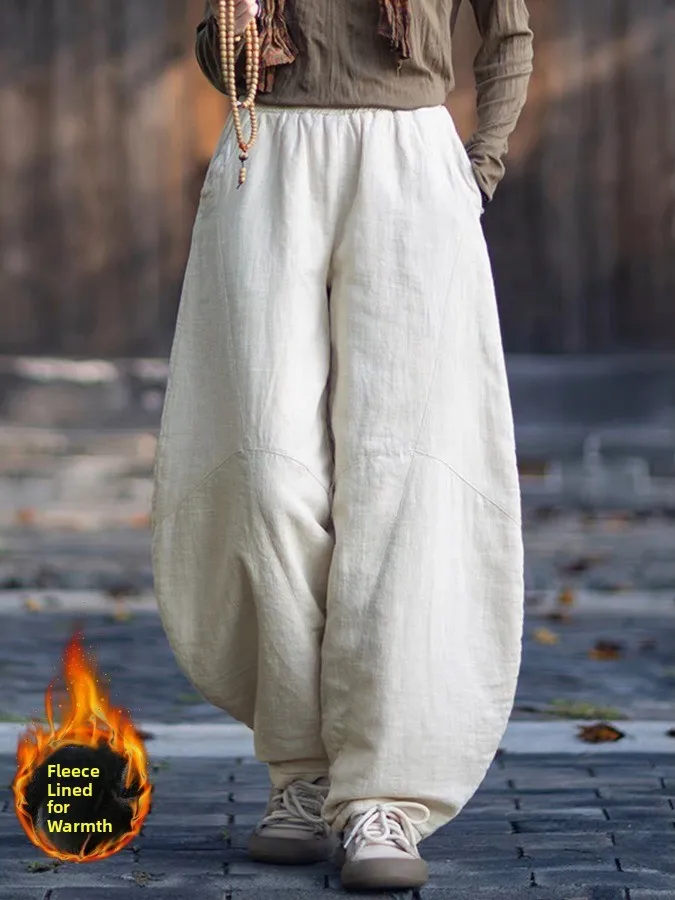 กางเกงผ้าฝ้ายลินินทรงหลวมสำหรับผู้หญิง ฤดูหนาว รุ่นใหม่ สไตล์เซน สำหรับทำสมาธิ อุ่นสบาย เหมาะสำหรับไทเก๊ก ทรงกระบอก
