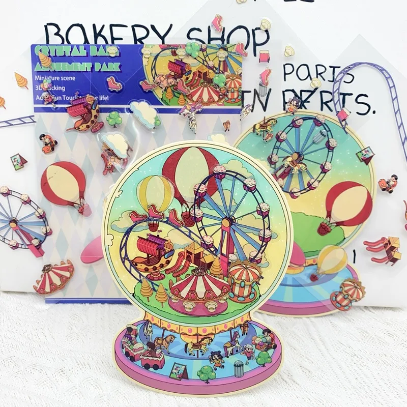 

Cartoon Mini 3D Crystal Ball Playground Scene Stickers Creative Decorative Decals Students Gift