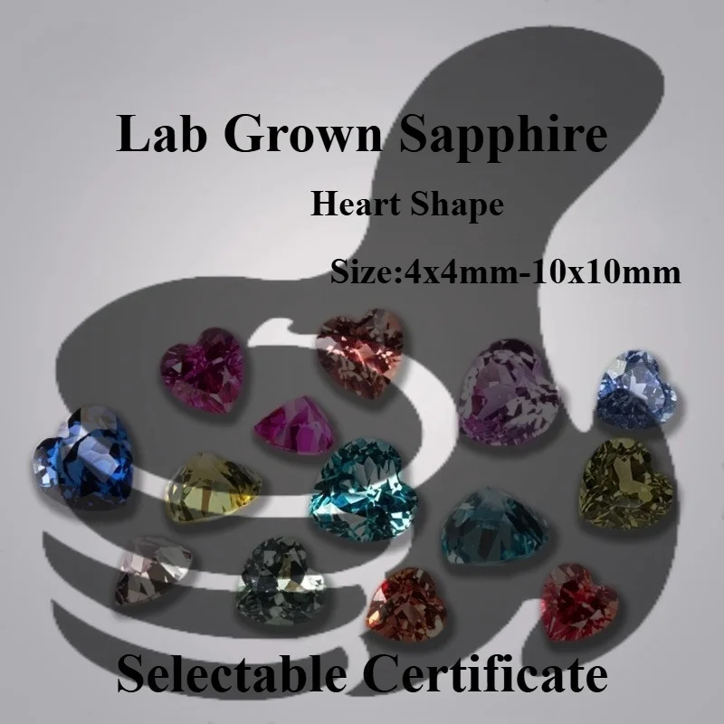Lab Grown Sapphire Heart Cut Multiple Color Charms Gemstone for DIY Ring Necklace Earrings Main Materials Selectable Certificate