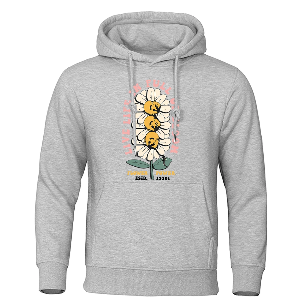 Live Life In Full Bloom Flower Power Estd.1970S Hoodies Male Retro Fleece Sweatshirt Funny Tops Novelty Spiritual Hoodie Men