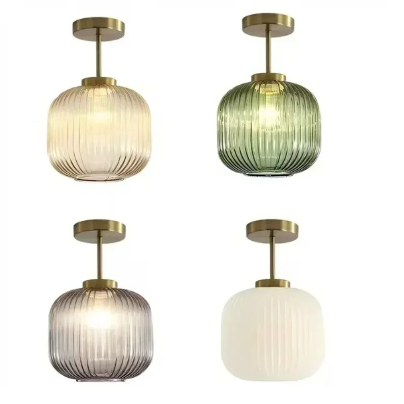 Retro Striped Lantern Glass Ceiling Light Luxury Cloakroom Balcony Corridor Aisle Lamp Living Room Bedroom Home Decor Lighting