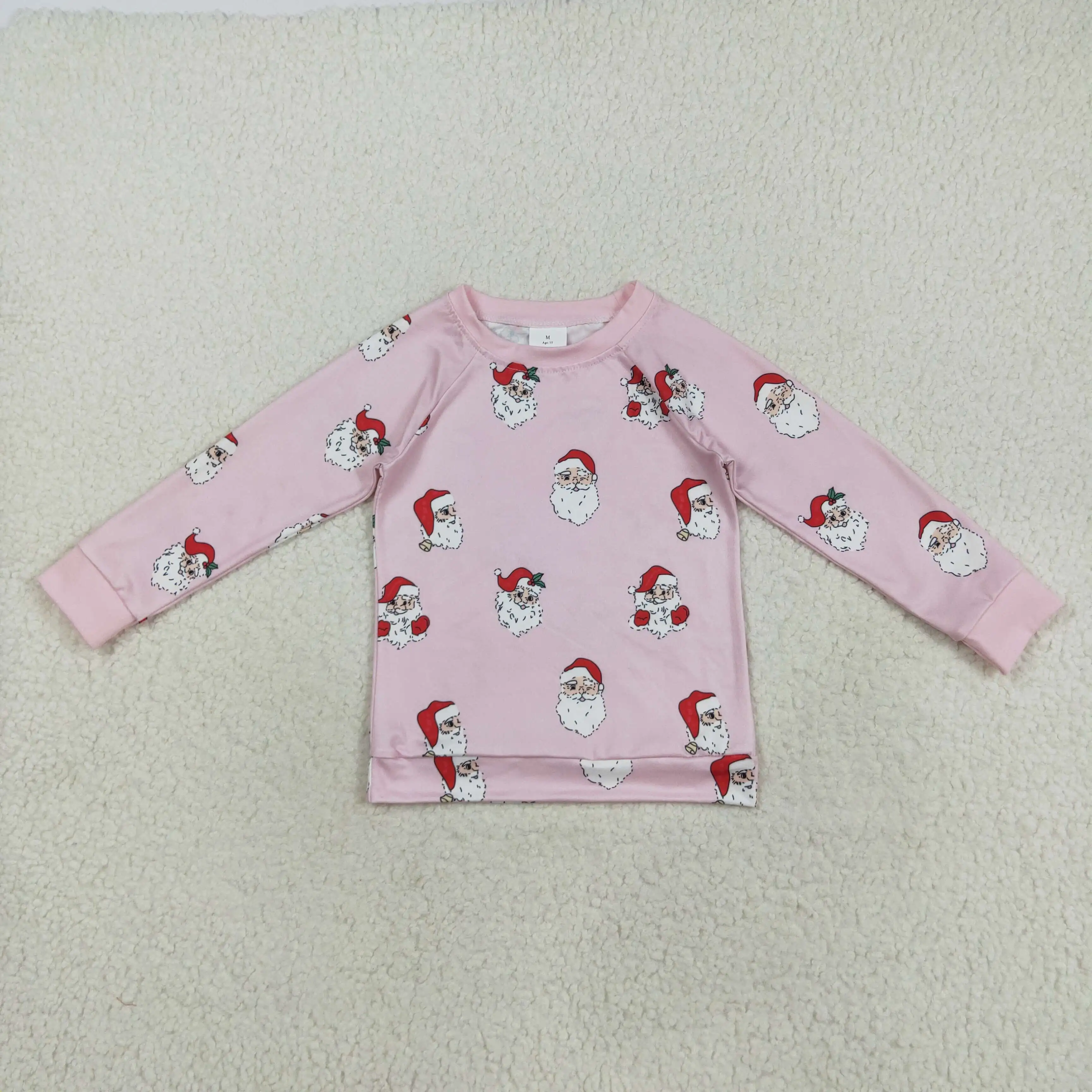 

8.19y Christmas Girls Long Sleeve Tops Santa Claus Snowflake Pink Boutique Wholesale Children's New Year's Outfit