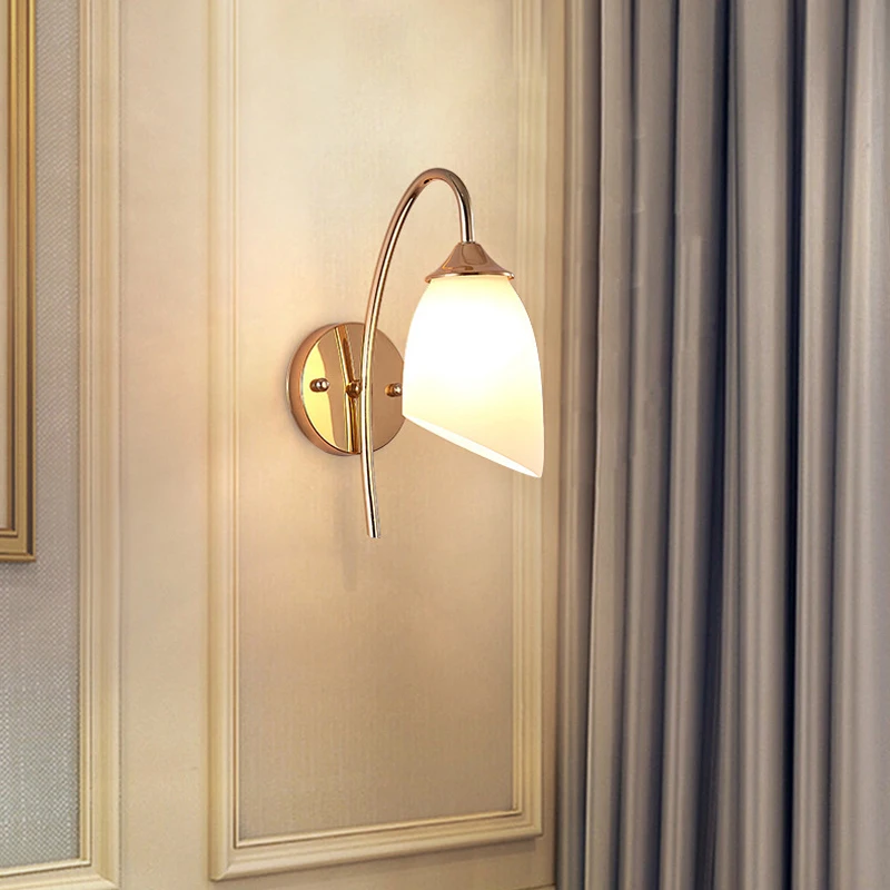 Gold American glass wall lamp bedroom bedside Sconce lamp hotel living room corridor aisle staircase bathroom mirror light