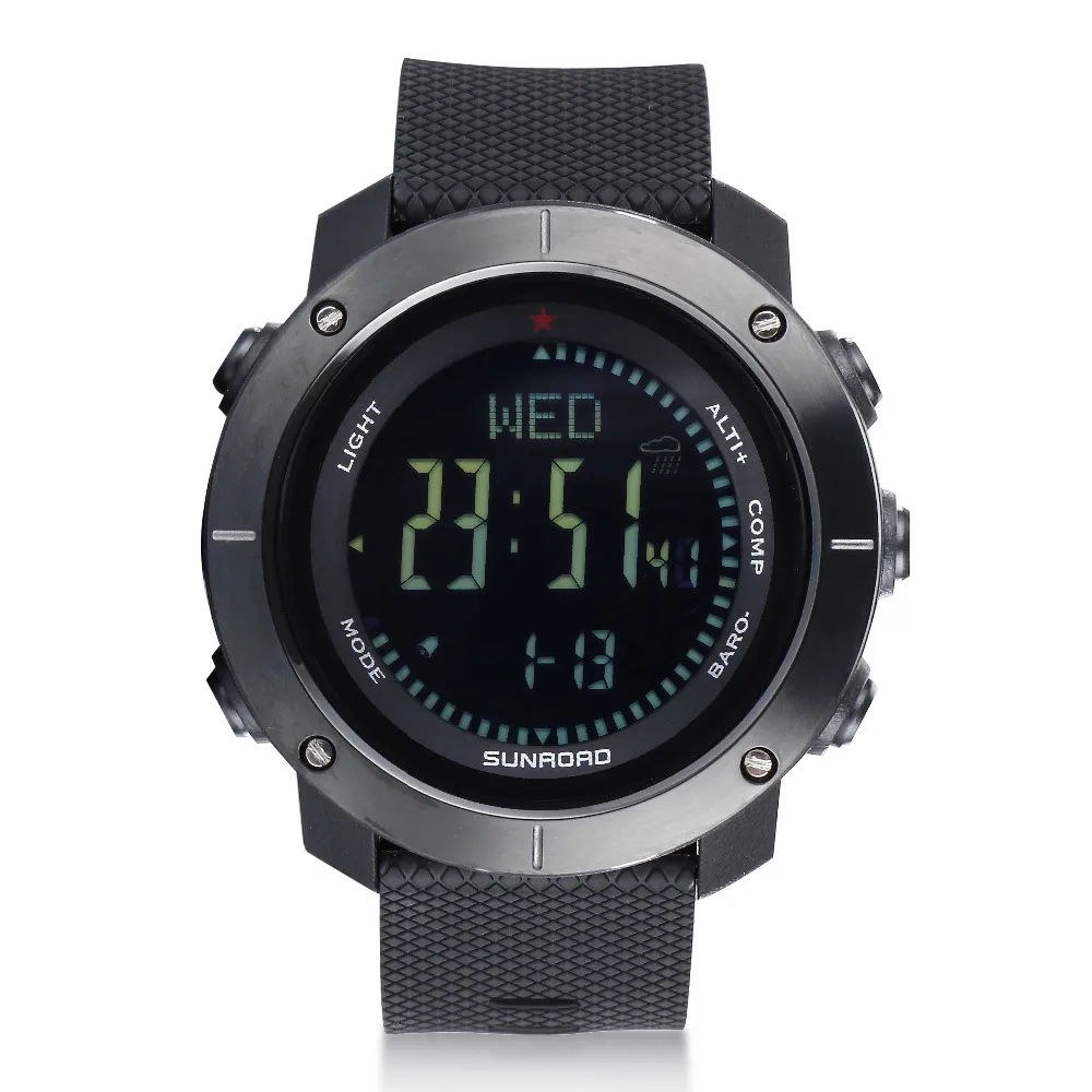 SUNROAD New Men\'s Watches Digital Waterproof Sport Reloj Altimeter Barometer Compass Stopwatch Hiking Swimming Camping