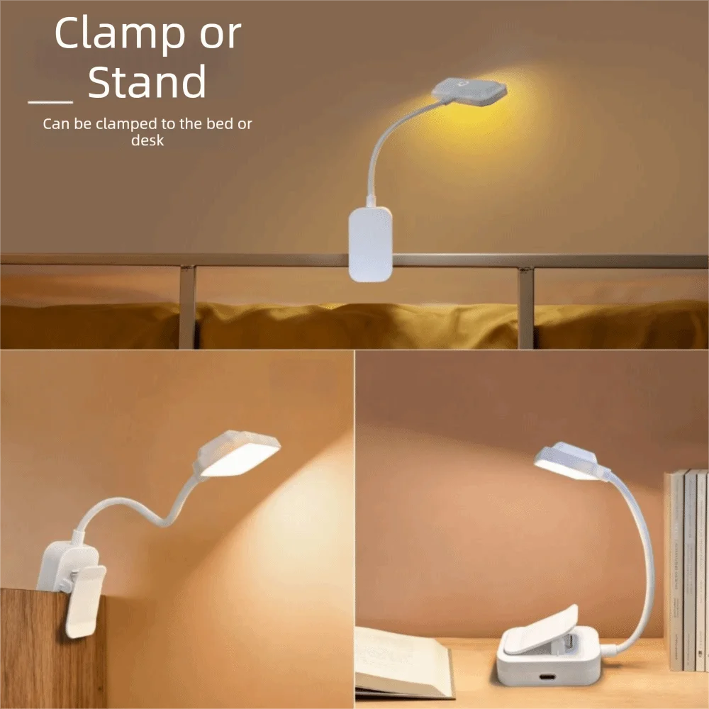 

3 Modes LED Clip On Book Light Stepless Dimmable Flexible Neck Portable Reading Light Three Color Temperatures Long Press Adjust