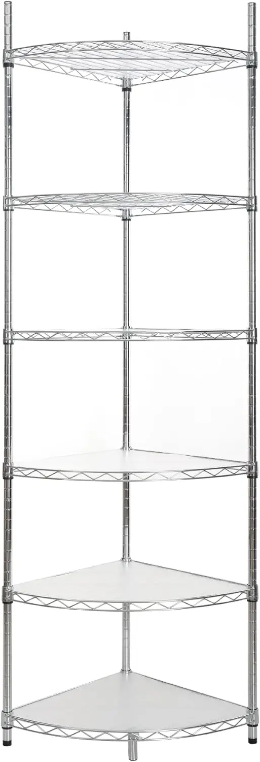 

6 Tier NSF Metal Corner Shelf Wire Shelving Unit, 420lbs Capacity Heavy Duty Adjustable Storage Rack with Shelf Liners f