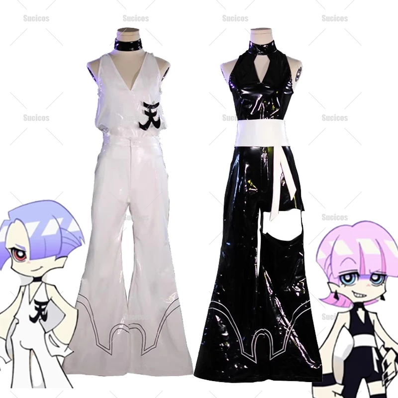 

Anime Panty & Stocking Polyester Polyurethane Cosplay Costume Black White Elastic Leather Bodysuit Women Men Halloween Outfit