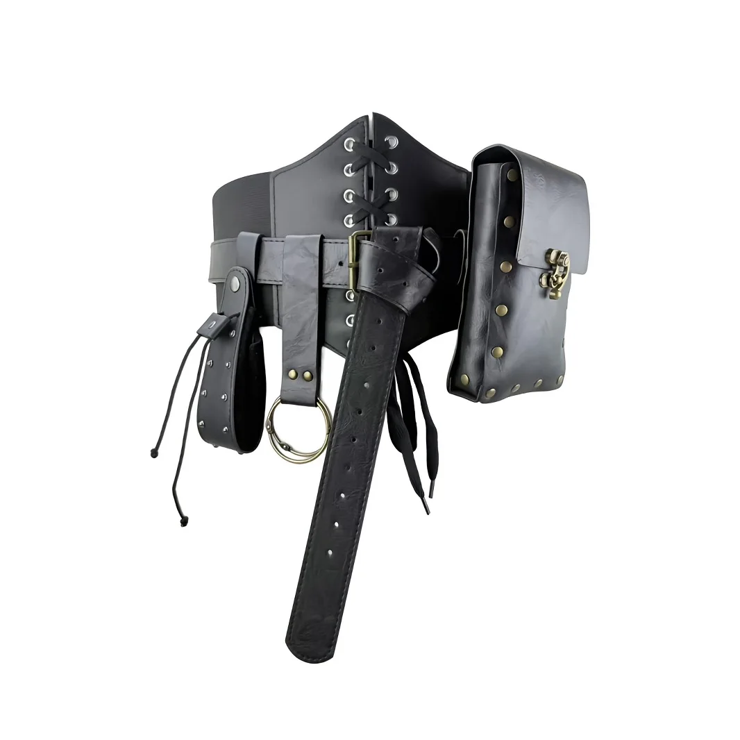 5PCS/2PCS MedievalCosplayLeather Belt Copper Coin Waist Bag Renaissance Dress Steam Belt Role Playing Halloween Belt Set Cosplay