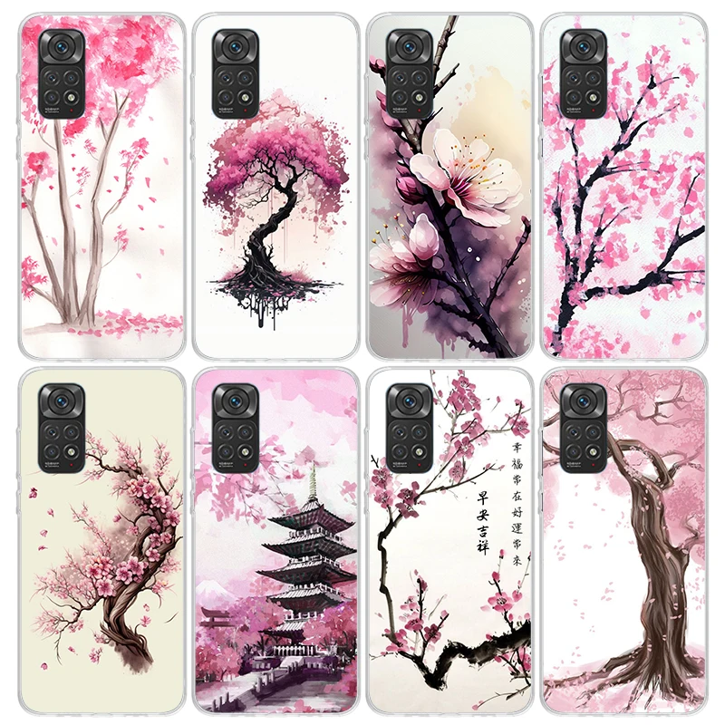 Cherry Blossom Tree Phone Case for Xiaomi Redmi Note 13 12S 12 11S 11 11E 11T 10S 10 Pro Plus 9 9S 8 8T 7 5G Soft Cover Fundas