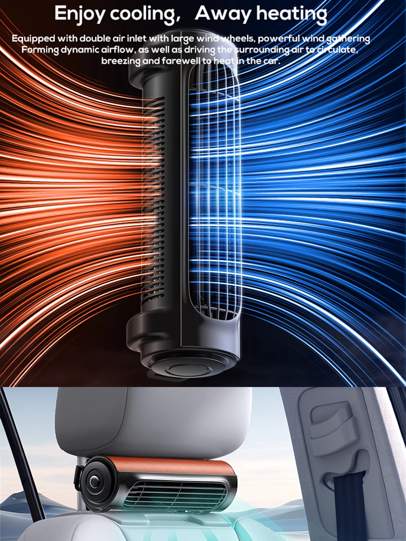 Vissko Portable Car Seat Fan for Front Rear Seat Passenge USB Powered Headrest Cooling Air Fan Adjustable Strap Car Interior Fan image 2