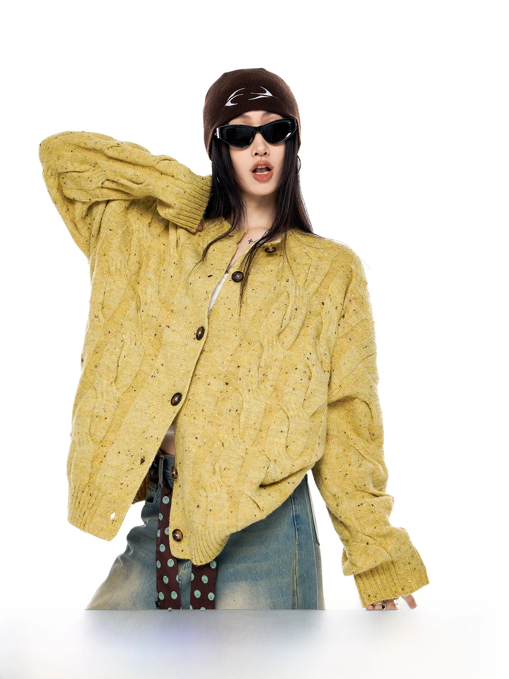 

American Sle Lazy Button Knitted Open Cardigan Women's Spring Loose Casual Sweater Jaet ICH MODE Commute Sle Regular Fit