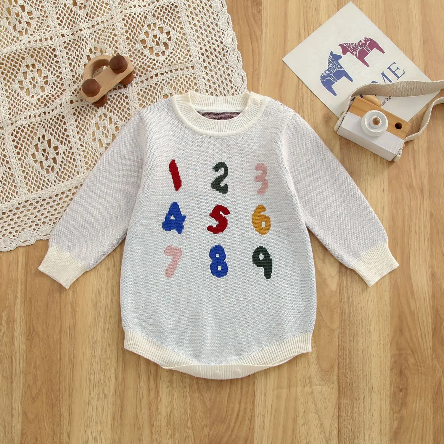 0-24M 100% Cotton Baby Girl Knit Romper Newborn Winter Clothes Long Sleeve Warm Sweater Thick Bodysuit
