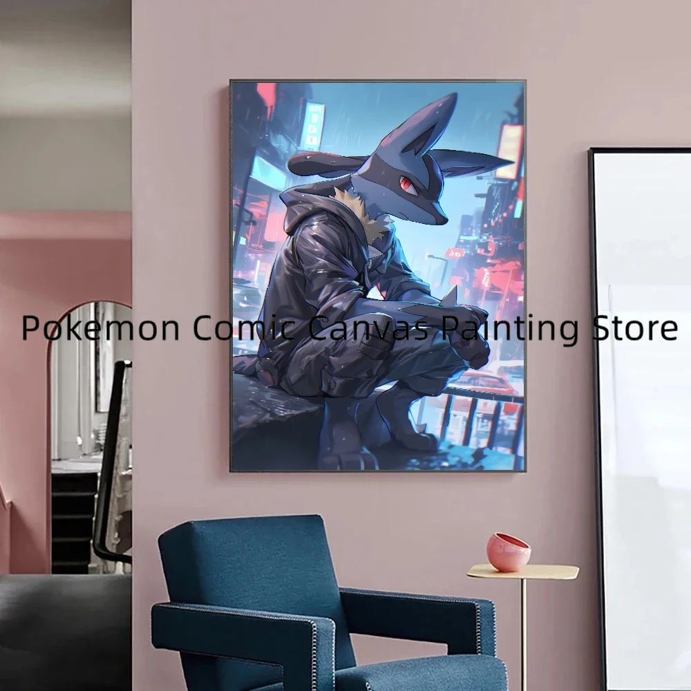 Japanische anime pokemon lucario hochwertige leinwand wandbild aufkleber und plakate schlafzimmer dekoration kinder geschenk