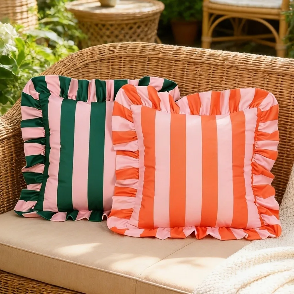 New Striped Pillow Case Cover Velvet Soft Pillowcase Home Decor Lotus Leaf Skirt Edge Bedding Pillow Cover Bedroom Living Room