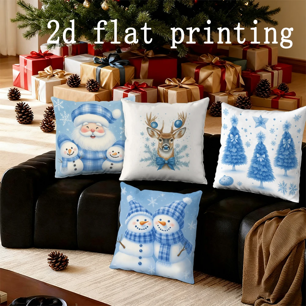 

Home Decor Christmas Blue Winter Pillow Covers Suitable For Sofa Bedroom Car Pillow Cover Cushion Rectangular Back Cushion